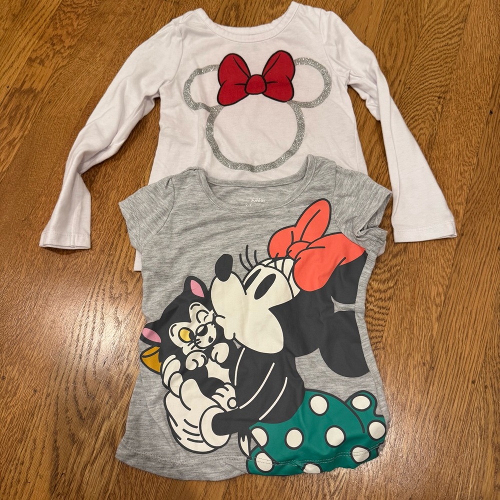4/$20 Disney Kids Minnie Mouse Long Sleeve Tees - White and Gray 3t